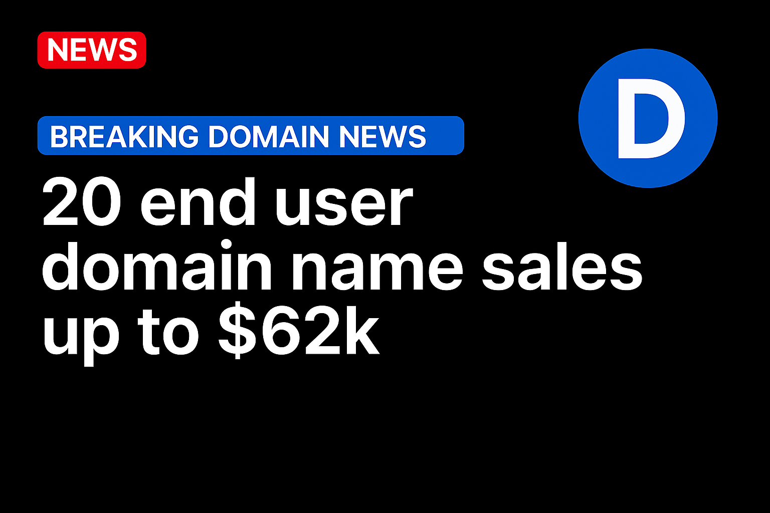 20 end user domain name sales up to $62k